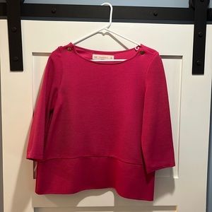 ZARA knit pink boat neck top with button detail size L